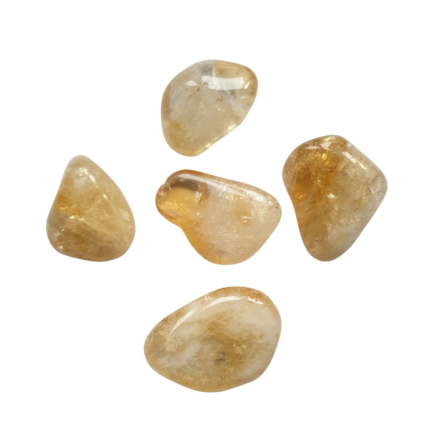 5 small tumbled citrine crystals. Golden yellow and white. 1 only supplied