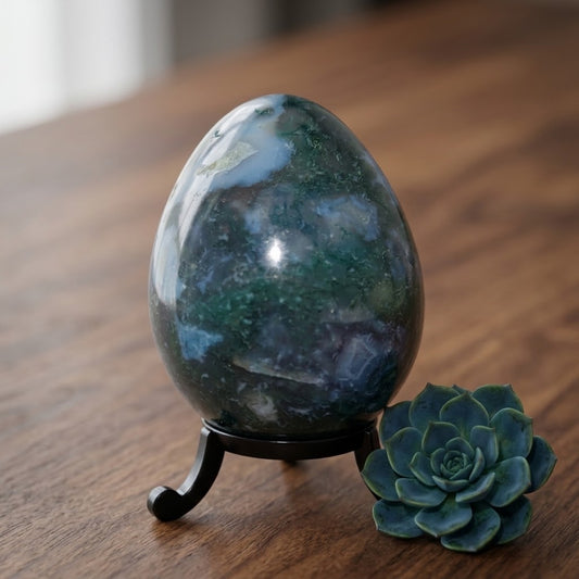 Regular Moss Agate Crystal Egg