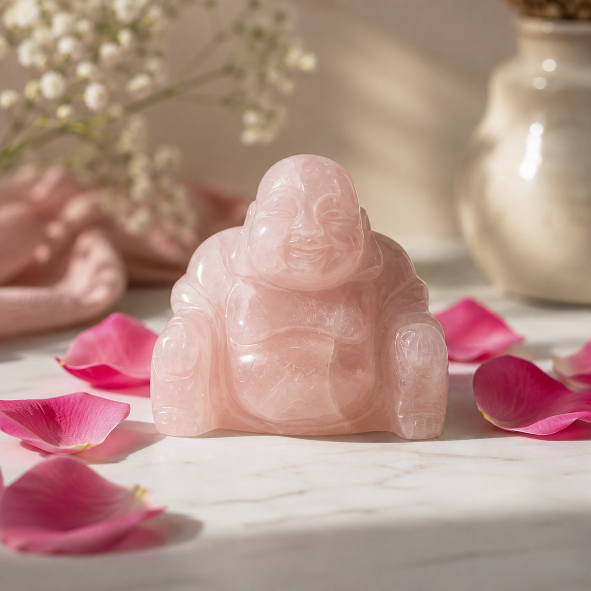 Rose Quartz Crystal Buddha