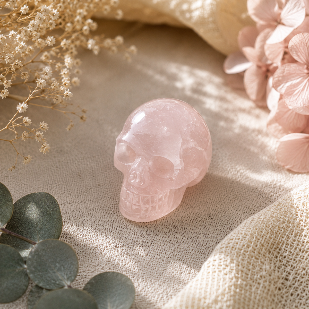 Rose Quartz Crystal Skull