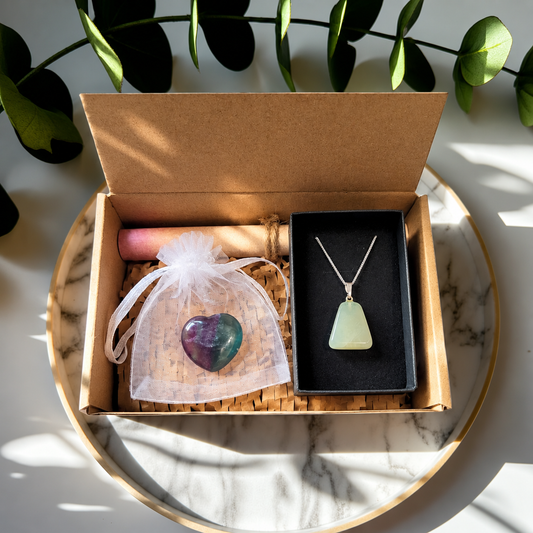 New Jade Crystal Necklace & Fluorite Heart Gift Set