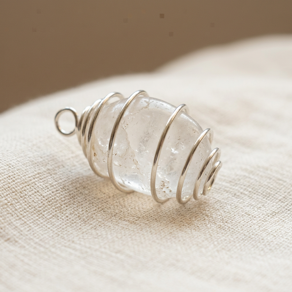 Golden-yellow crystal pendant on ivory linen