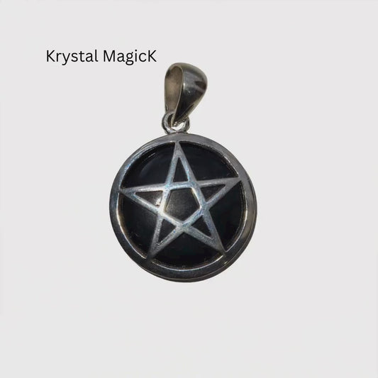 Black Onyx Sterling Silver Pentacle Pendant