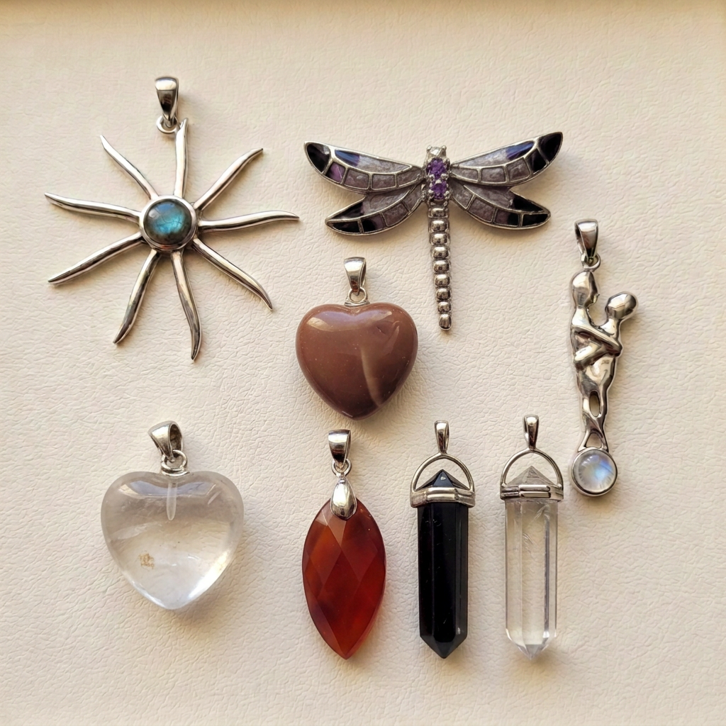 Revised pendant showcase with the wing cleared and a separate Quartz heart